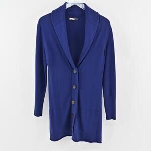 EILEEN FISHER Cardigan Sweater Womens Size XS‎ Cotton Cashmere Blend Knit Blue